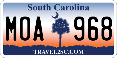 SC license plate MOA968