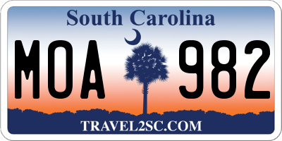 SC license plate MOA982