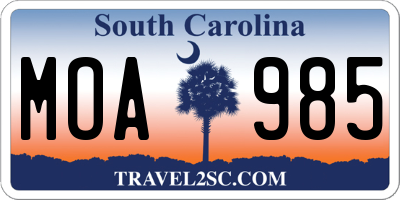 SC license plate MOA985