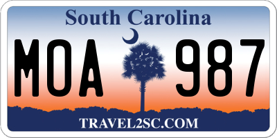 SC license plate MOA987
