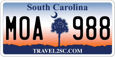 SC license plate MOA988