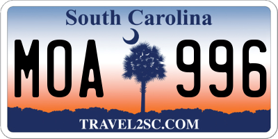SC license plate MOA996