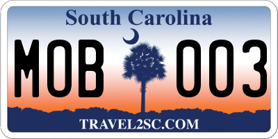 SC license plate MOB003