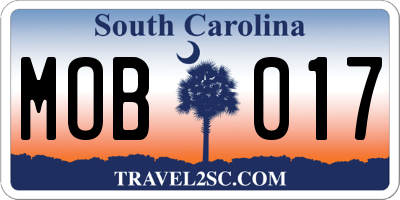 SC license plate MOB017