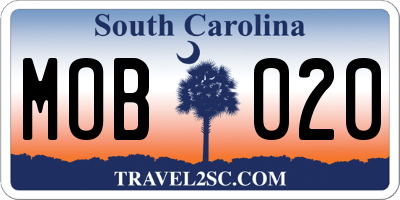 SC license plate MOB020