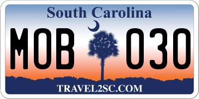 SC license plate MOB030