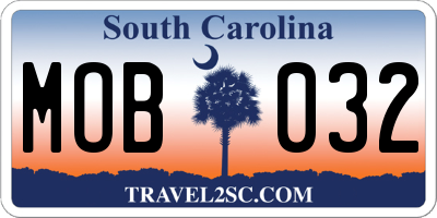 SC license plate MOB032