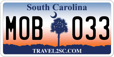 SC license plate MOB033