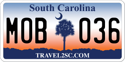 SC license plate MOB036