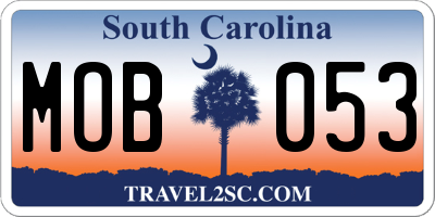 SC license plate MOB053
