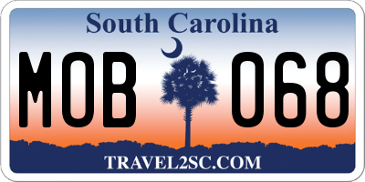 SC license plate MOB068