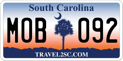 SC license plate MOB092