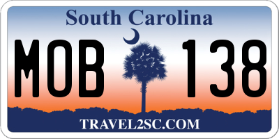 SC license plate MOB138