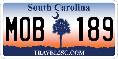 SC license plate MOB189
