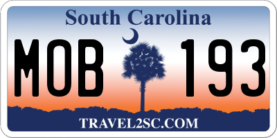 SC license plate MOB193