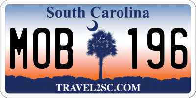 SC license plate MOB196