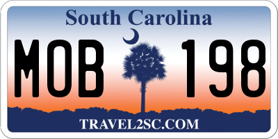 SC license plate MOB198