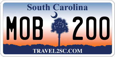 SC license plate MOB200