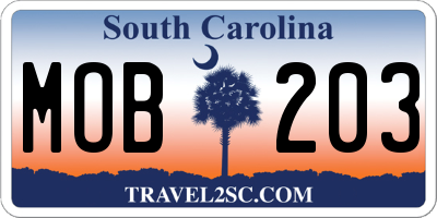 SC license plate MOB203