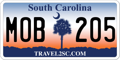 SC license plate MOB205