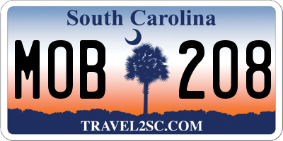 SC license plate MOB208