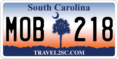 SC license plate MOB218