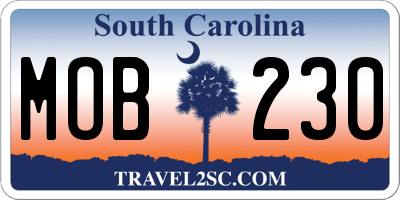 SC license plate MOB230