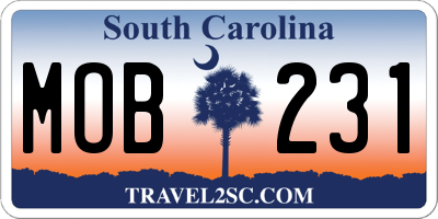 SC license plate MOB231