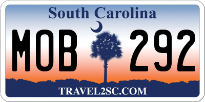 SC license plate MOB292