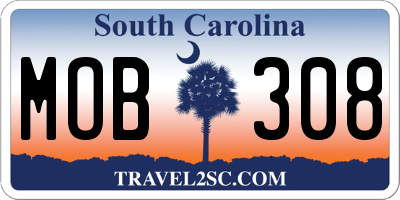 SC license plate MOB308