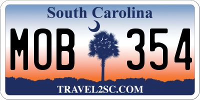 SC license plate MOB354