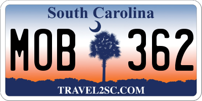 SC license plate MOB362