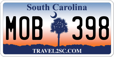 SC license plate MOB398