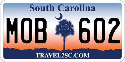 SC license plate MOB602
