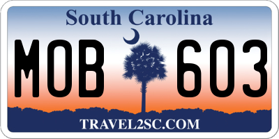 SC license plate MOB603