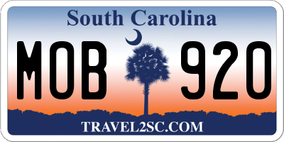 SC license plate MOB920