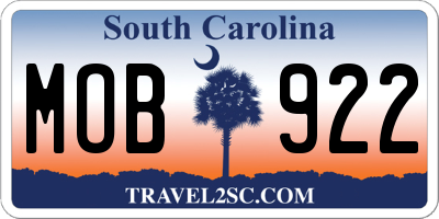 SC license plate MOB922