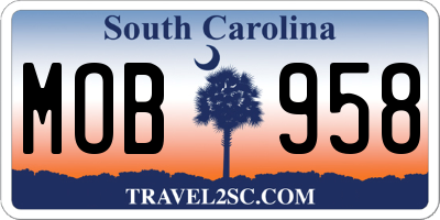 SC license plate MOB958