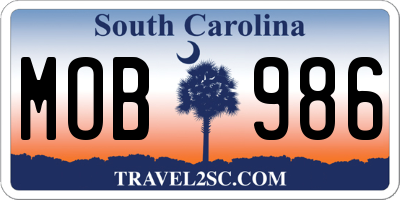SC license plate MOB986