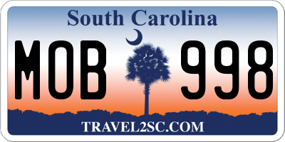 SC license plate MOB998
