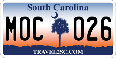 SC license plate MOC026