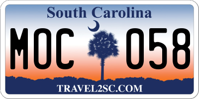 SC license plate MOC058