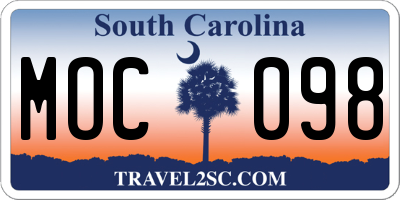 SC license plate MOC098