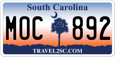 SC license plate MOC892