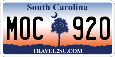 SC license plate MOC920