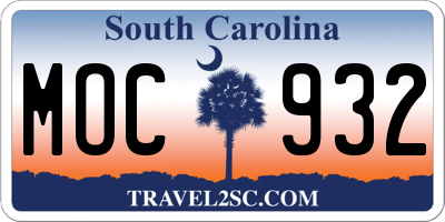 SC license plate MOC932