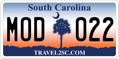 SC license plate MOD022