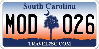 SC license plate MOD026