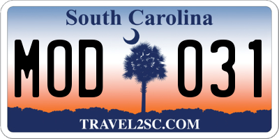 SC license plate MOD031