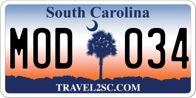 SC license plate MOD034